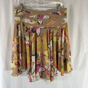Y2K BCBGirl Skirt Women's 6 Beige Floral Butterflies Zip Back Hook Eye